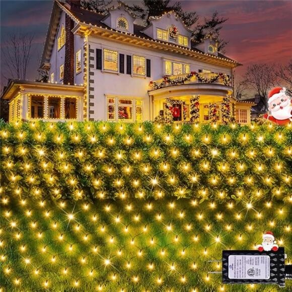 Christmas Net Lights, 280 LED Mesh Lights 9.8FT x 6.6FT 8 Modes Waterproof - Picture 7 of 7